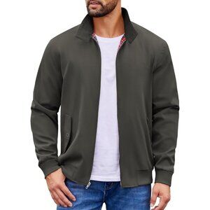 Men's Stylish Gray Fabric Golf Lightweight Jacket Casual Zip Up Coat Collar